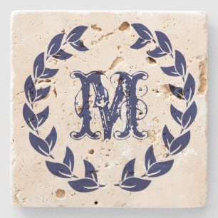 Monogram Elegant Blå andedräkt Underlägg Sten