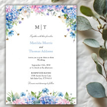 Monogram Elegant Blå Hydrangea Kant Bröllop
