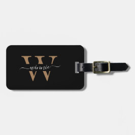 Monogram Elegant Black Guld Namn Snyggt Bagagebricka