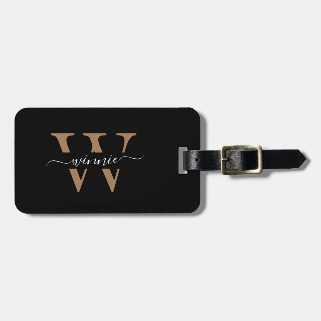 Monogram Elegant Black Guld Namn Snyggt Bagagebricka (Horisontell Framsida)