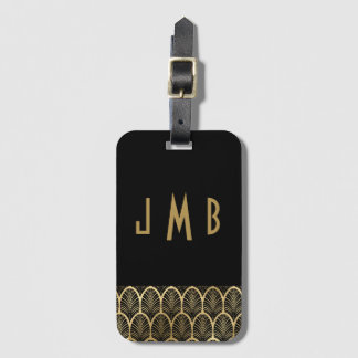 Monogram Elegant Black och Guld Art Deco Gatsby Bagagebricka