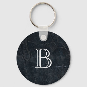 Monogram Elegant Black Stone Struktur Nyckelring