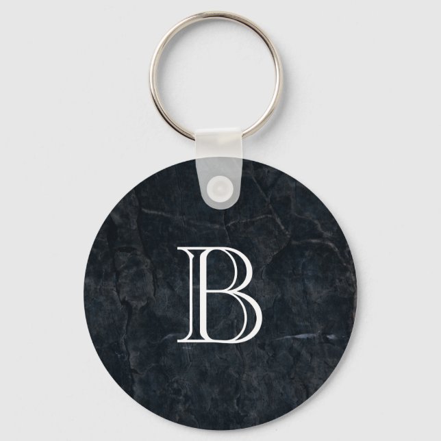 Monogram Elegant Black Stone Struktur Nyckelring (Framsida)
