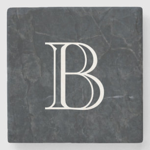 Monogram Elegant Black Stone Struktur Underlägg Sten