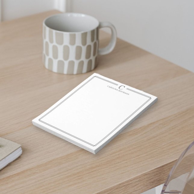 Monogram Elegant Black & White Border Stationery Anteckningsblock (Skapare uppladdad)