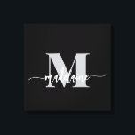 Monogram Elegant Black White Personal Canvastryck<br><div class="desc">Ett monogram för eleganten med ditt personliga namn. Bakgrunden är vit med ditt namn i ett modernt svart skript. Din första är i mjuk grått färg.</div>