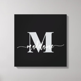 Monogram Elegant Black White Personal Canvastryck
