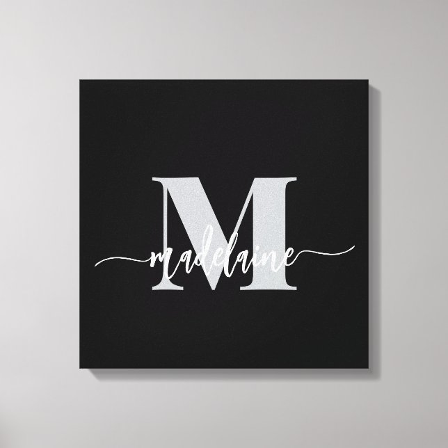 Monogram Elegant Black White Personal Canvastryck (Framsida)