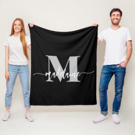 Monogram Elegant Black White Personal Fleecefilt
