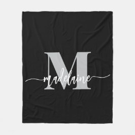 Monogram Elegant Black White Personal Fleecefilt