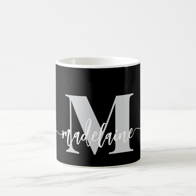 Monogram Elegant Black White Personal Kaffemugg (Center)