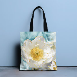 Monogram Elegant Blomma Lyx Guldakvarell Tygkasse