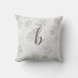 Monogram Elegant Blommigt Grått Kudde