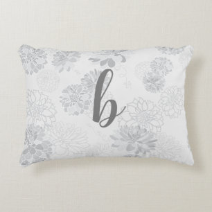 Monogram Elegant Blommigt Grått Prydnadskudde