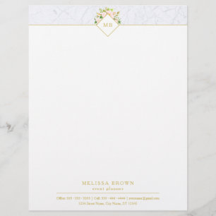 Monogram Elegant Blommigt Marble Chic Letterhead Brevhuvud