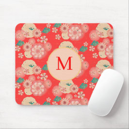 Monogram Elegant Blommigt Ornament Peach Garden Musmatta
