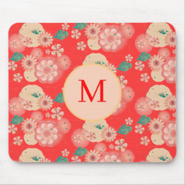 Monogram Elegant Blommigt Ornament Peach Garden Musmatta