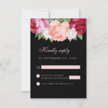 Monogram Elegant Blommigt Ro Rosa Black Bröllop