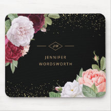 Monogram Elegant Blommigt Ro Rosa Burgundy Black