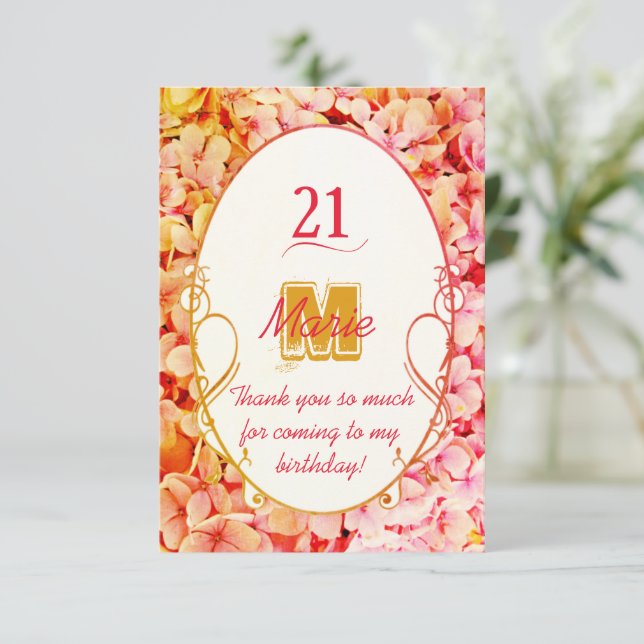Monogram Elegant Blommigt Rosa Birthday Tack Kort (Stående Fram)