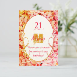 Monogram Elegant Blommigt Rosa Birthday Tack Kort