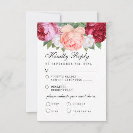 Monogram Elegant Blommigt Rosa Burgundy Meal Choal OSA Kort