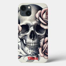 Monogram Elegant Blommigt Skeleton Skull Rosa ros