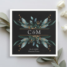 Monogram Elegant Blue Guld (Imitat) Botaniskt Napk