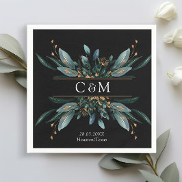 Monogram Elegant Blue Guld (Imitat) Botaniskt Napk Pappersservett