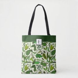 Monogram Elegant Botanisk Gröna Blad Mönster Tygkasse
