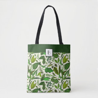Monogram Elegant Botanisk Gröna Blad Mönster Tygkasse