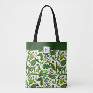 Monogram Elegant Botanisk Grönt Lövs Mönster Tygkasse