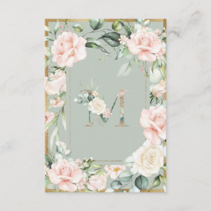 Monogram Elegant Brev M Grönt Blommigt Vattenfärg Tack Kort