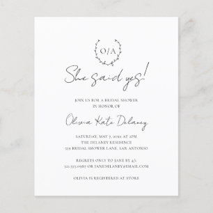 Monogram Elegant Budget Inbjudningskort för möhipp Flygblad