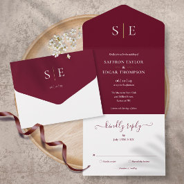 Monogram Elegant Burgunder och Guld Bröllop