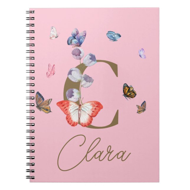 Monogram Elegant Butterfly Colorful Blommigt Anteckningsbok (Framsidan)