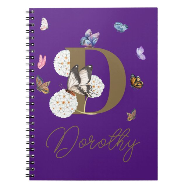 Monogram Elegant Butterfly Colorful Blommigt Anteckningsbok (Framsidan)