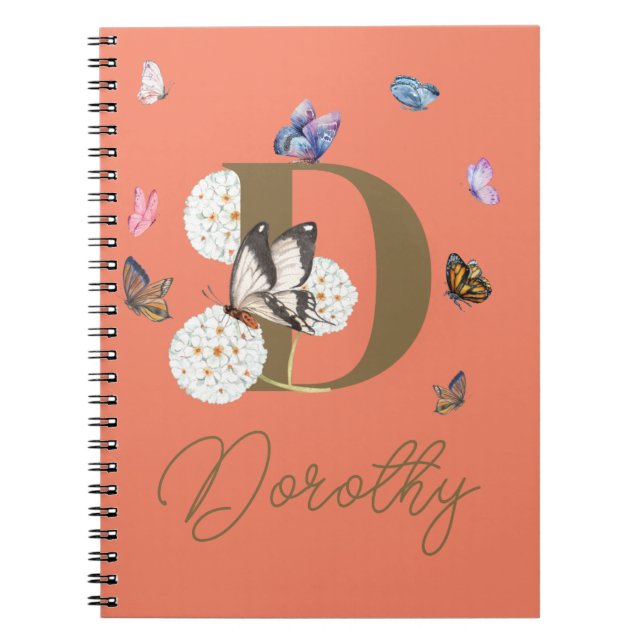 Monogram Elegant Butterfly Colorful Blommigt Anteckningsbok (Framsidan)