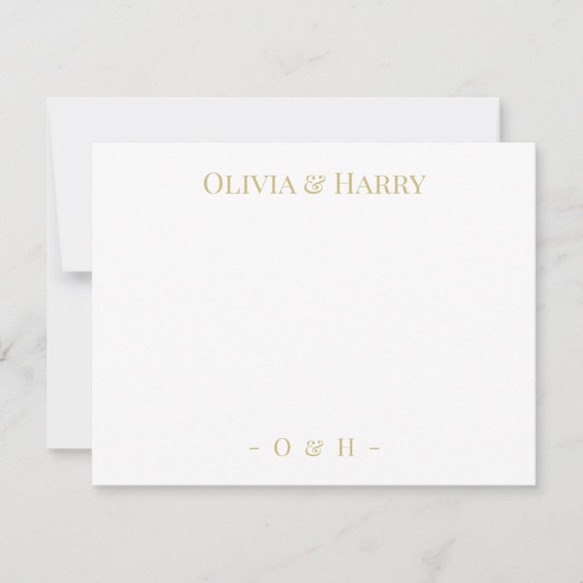 Monogram Elegant Chic Guld White Bröllop Note Card Anteckningskort (Framsida)