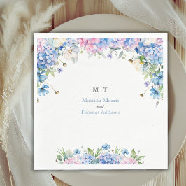 Monogram Elegant Damblå Hortensia Bröllop Pappersservett