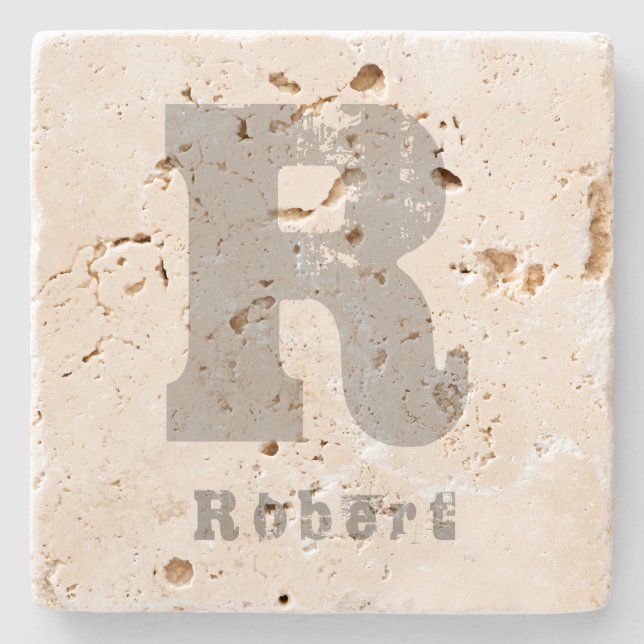 Monogram Elegant Design Brev Travertine Stenunderlägg (Framsidan)