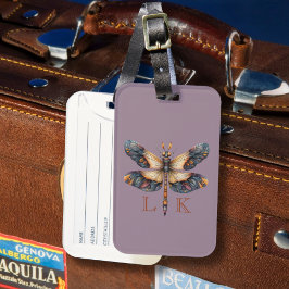 Monogram Elegant Dragonfly Lila Bagagebricka