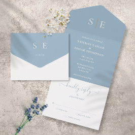 Monogram Elegant Dusty Blue och Guld Bröllop