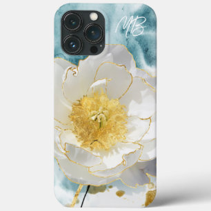 Monogram Elegant Enkel Vit Blomma Vattenfärg