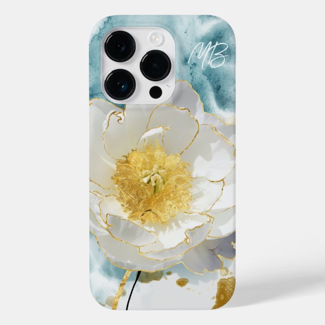 Monogram Elegant Enkel Vit Blomma Vattenfärg (Baksida)
