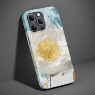 Monogram Elegant Enkel Vit Blomma Vattenfärg