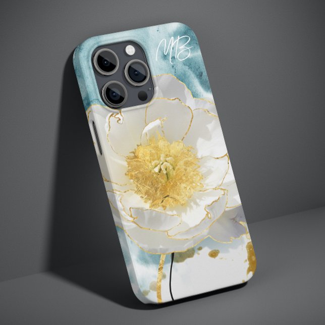 Monogram Elegant Enkel Vit Blomma Vattenfärg (Skapare uppladdad)