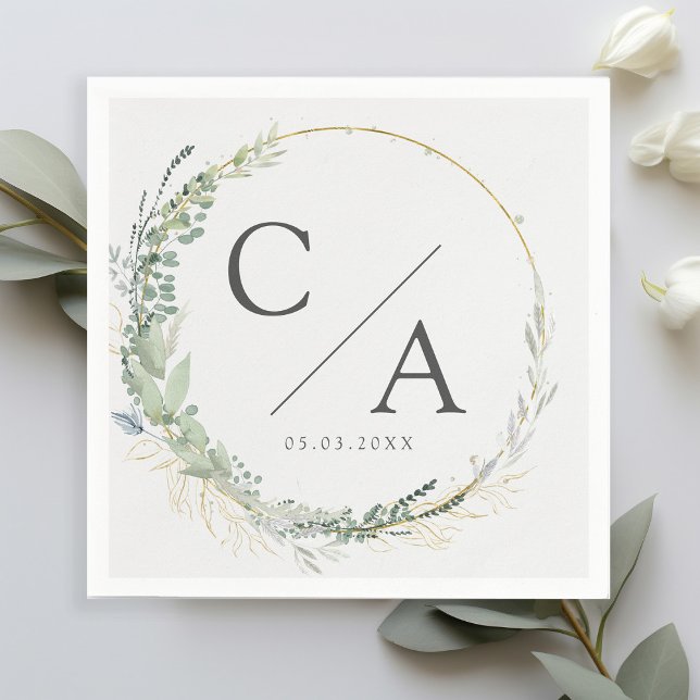 Monogram, elegant eucalyptus bröllop napkins pappersservett (Skapare uppladdad)