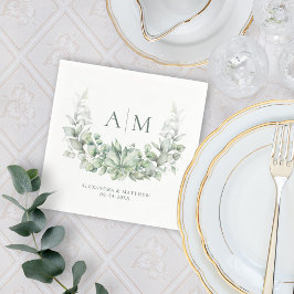 Monogram Elegant Eucalyptus Watercolor Bröllop Pappersservett