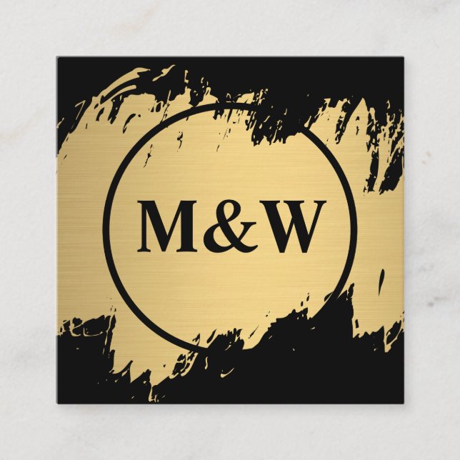 Monogram Elegant Falskt Guld Grunge Fyrkantigt Visitkort (Framsida)